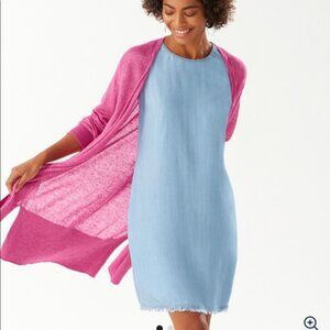 Tommy Bahama Cardigan 100% Linen Ladder Stitch Long Open Front Magenta (Size M)